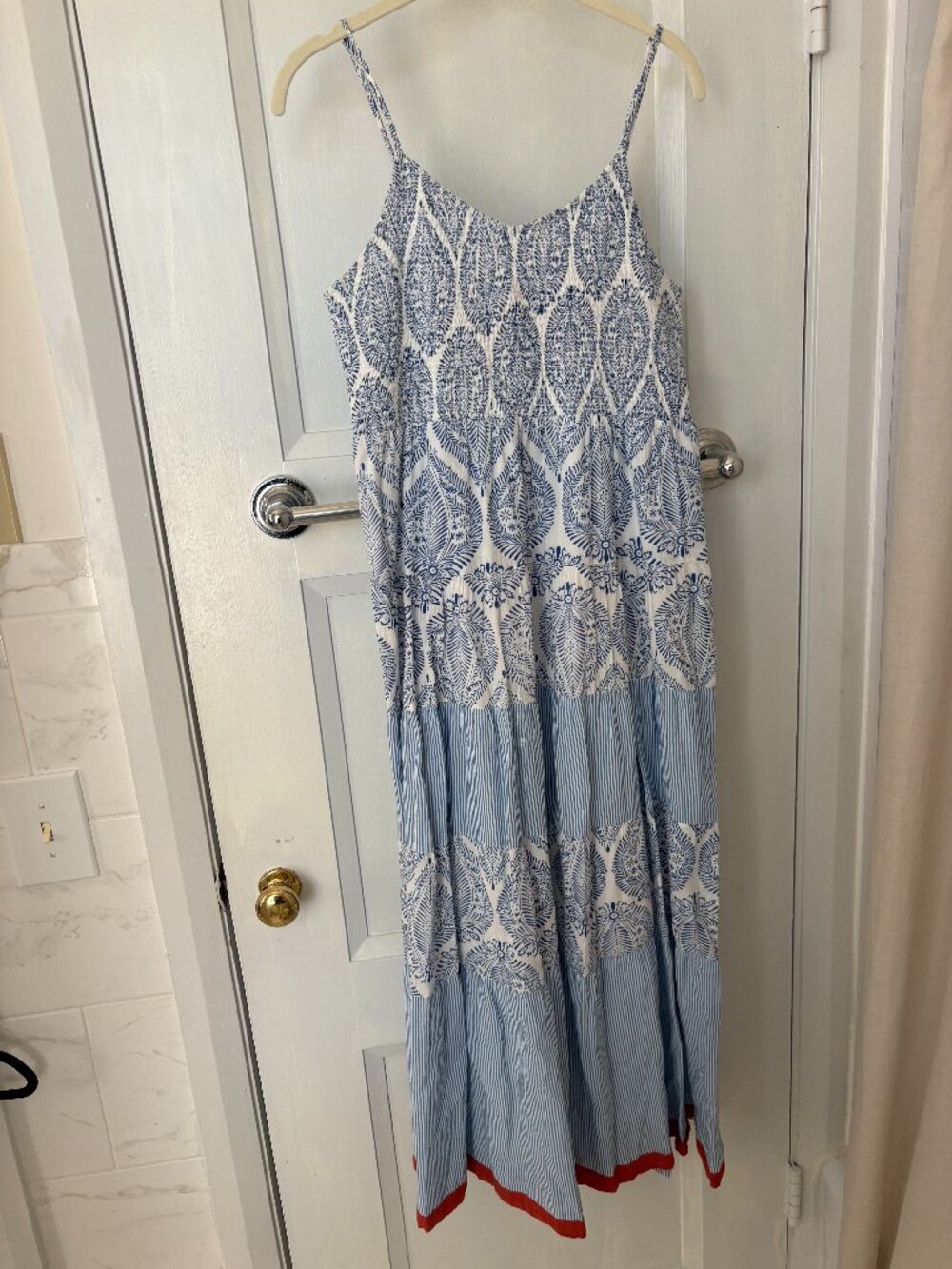 THML Blue White Printed Tiered Maxi Dress Size M